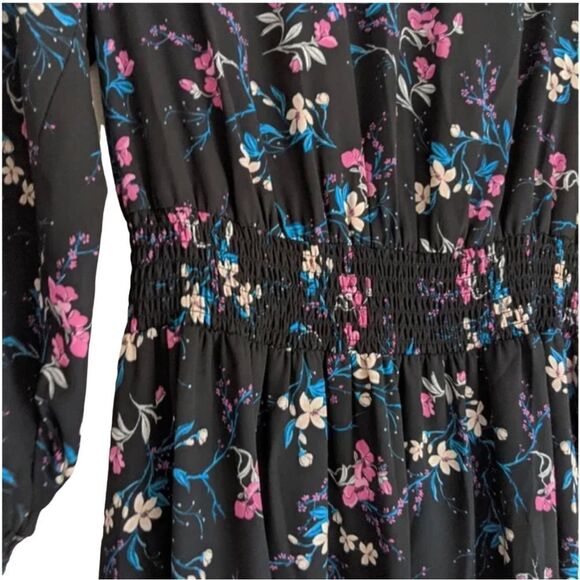Nanette Lepore Floral Mock Neck Long Sleeve High Low Midi Dress - Picture 7 of 8
